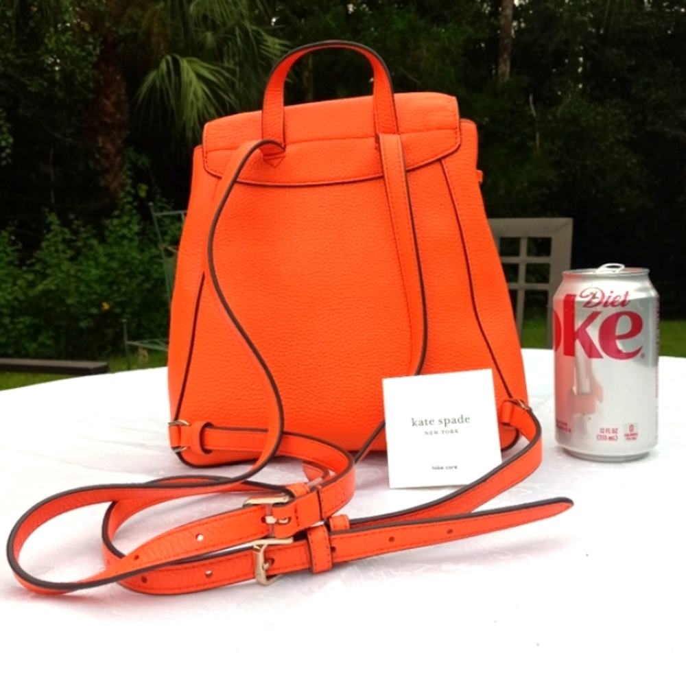 NWOT Kate Spade Leila Medium Flap Backpack 🍊 Coral Buds w/Adjustable Strap - Picture 14 of 16